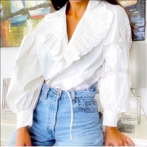 Zara poplin blouse with balloon sleeves